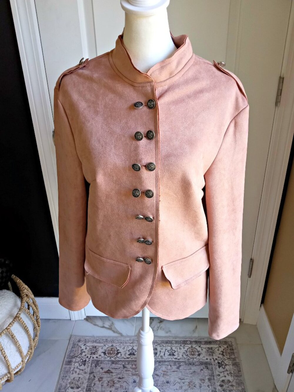 DUSTY ROSE MILITARY FAUX SUEDE JACKET SZ M